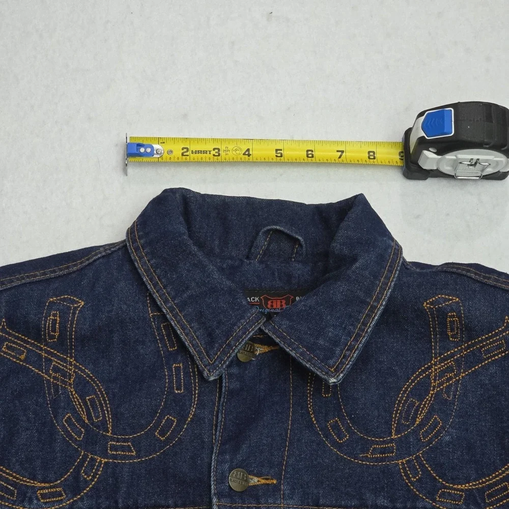 Black Blue Original Style Mens Denim Sherpa Lined Horse Jacket Dark Wash Medium